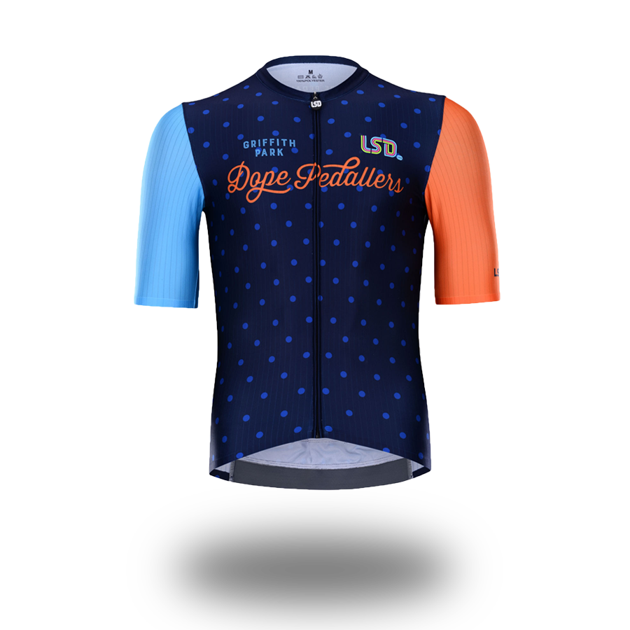 Men's Dope Pedallers Jersey L / Dark Blue with a Blue Polka Dot / 80% Polyester / 20% Elastane